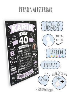 Meilensteintafel Chalkboard Geschenk 40. Geburtstag Personalisiert Geburtstagsposter Frau Mann Retro Classic09