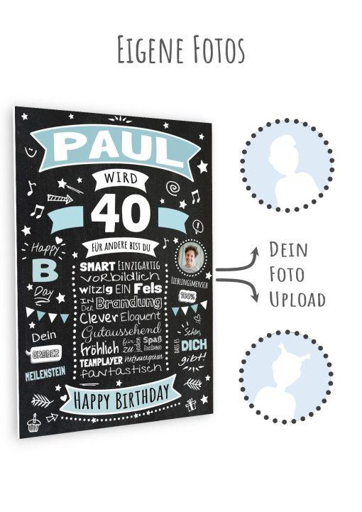 Meilensteintafel Chalkboard Geschenk 40. Geburtstag Personalisiert Geburtstagsposter Frau Mann Retro Classic11