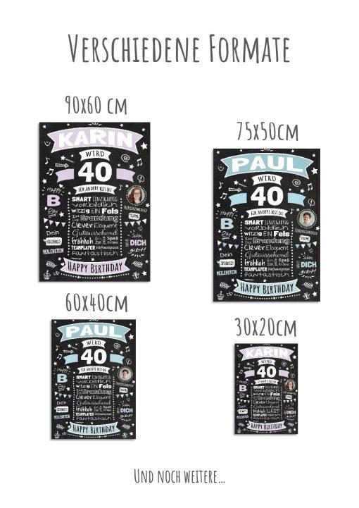 Meilensteintafel Chalkboard Geschenk 40. Geburtstag Personalisiert Geburtstagsposter Frau Mann Retro Classic12