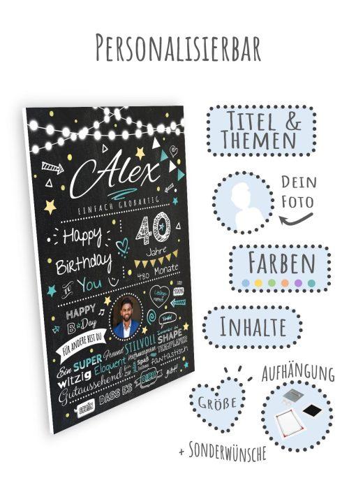 Meilensteintafel Chalkboard Geschenk 40. Geburtstag Personalisiert Geburtstagstafel Frau Mann Chalk O Classic (9)