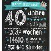 Meilensteintafel Chalkboard Geschenk 40. Geburtstag Personalisiert Mann Frau Geburtstagstafel Zahlenspaß Chalk