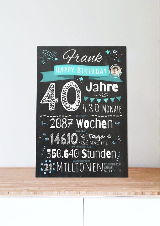 Meilensteintafel Chalkboard Geschenk 40. Geburtstag Personalisiert Mann Frau Geburtstagstafel Zahlenspaß06