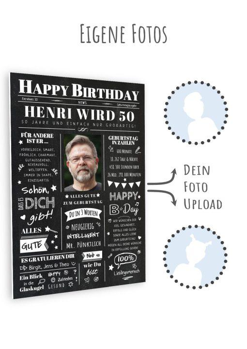 Meilensteintafel Chalkboard Geschenk 50. Geburtstag Zeitung Geburtstagsposter Jahrgangsposter Personalisiert Frau Mann Happy Birthday (10)