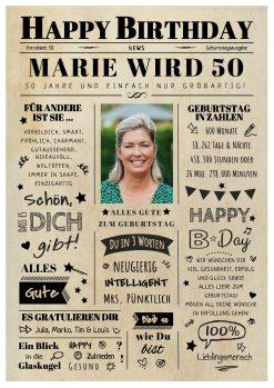 Meilensteintafel Chalkboard Geschenk 50. Geburtstag Zeitung Geburtstagsposter Jahrgangsposter Personalisiert Frau Mann Happy Birthday 2