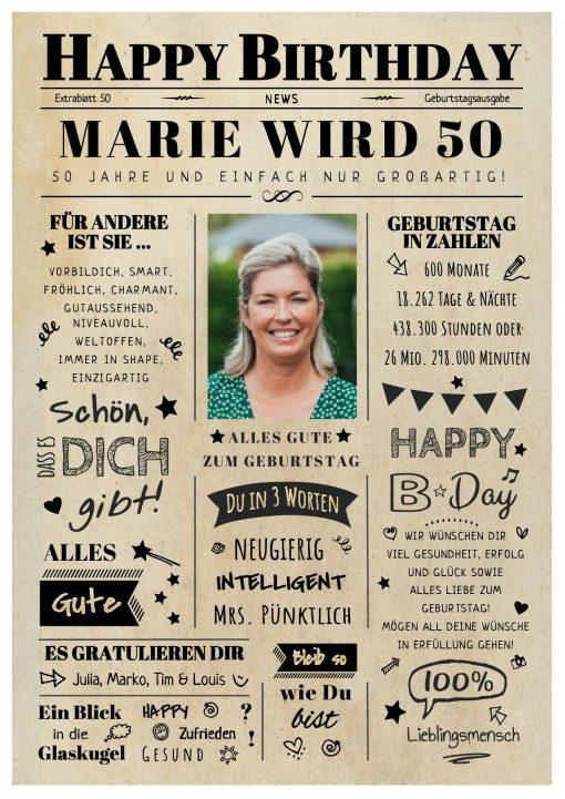 Meilensteintafel Chalkboard Geschenk 50. Geburtstag Zeitung Geburtstagsposter Jahrgangsposter Personalisiert Frau Mann Happy Birthday 2