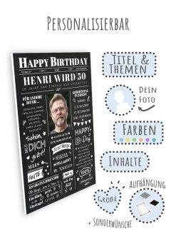 Meilensteintafel Chalkboard Geschenk 50. Geburtstag Zeitung Geburtstagsposter Jahrgangsposter Personalisiert Frau Mann Happy Birthday (8)