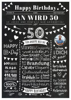 Meilensteintafel Chalkboard Geschenk 50. Geburtstag Zeitung Personalisiert Geburtstagstafel Mann Frau Klassik Chalk