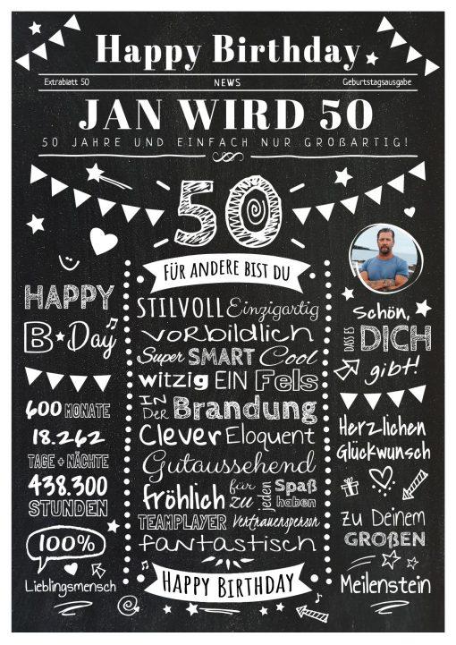 Meilensteintafel Chalkboard Geschenk 50. Geburtstag Zeitung Personalisiert Geburtstagstafel Mann Frau Klassik Chalk