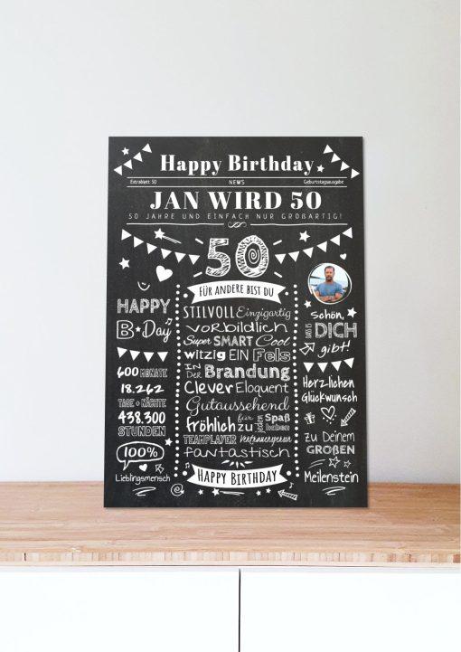Meilensteintafel Chalkboard Geschenk 50. Geburtstag Zeitung Personalisiert Geburtstagstafel Mann Frau Klassik06