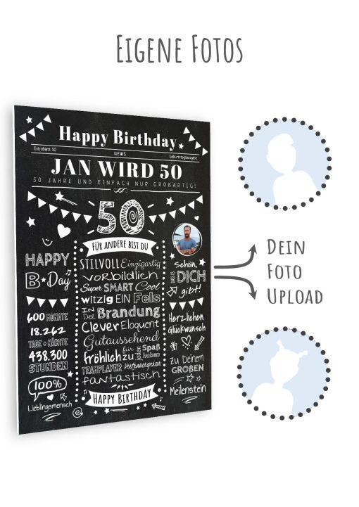 Meilensteintafel Chalkboard Geschenk 50. Geburtstag Zeitung Personalisiert Geburtstagstafel Mann Frau Klassik11