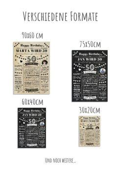 Meilensteintafel Chalkboard Geschenk 50. Geburtstag Zeitung Personalisiert Geburtstagstafel Mann Frau Klassik12