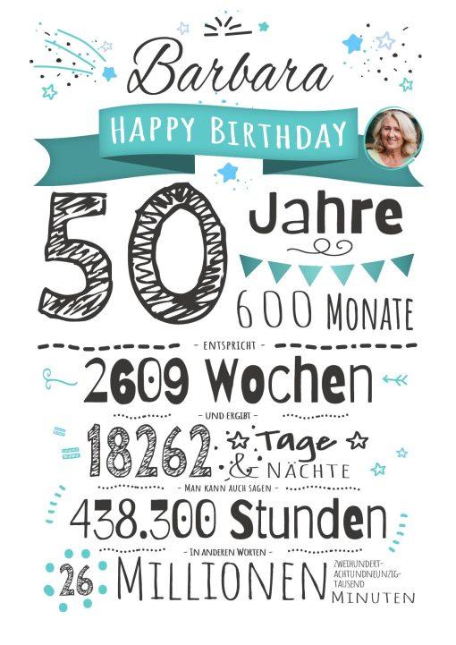 Meilensteintafel Chalkboard Geschenk 50. Geburtstag Personalisiert Mann Frau Geburtstagstafel Zahlenspaß White