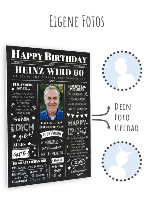 Meilensteintafel Chalkboard Geschenk 60. Geburtstag Zeitung Geburtstagsposter Jahrgangsposter Personalisiert Frau Mann Happy Birthday (11)