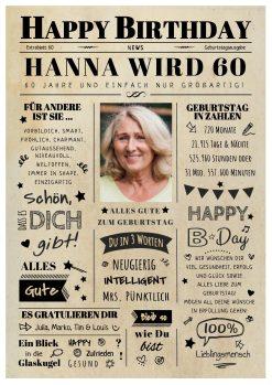 Meilensteintafel Chalkboard Geschenk 60. Geburtstag Zeitung Geburtstagsposter Jahrgangsposter Personalisiert Frau Mann Happy Birthday 3