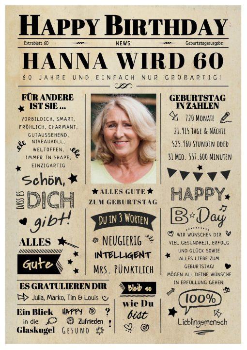Meilensteintafel Chalkboard Geschenk 60. Geburtstag Zeitung Geburtstagsposter Jahrgangsposter Personalisiert Frau Mann Happy Birthday 3