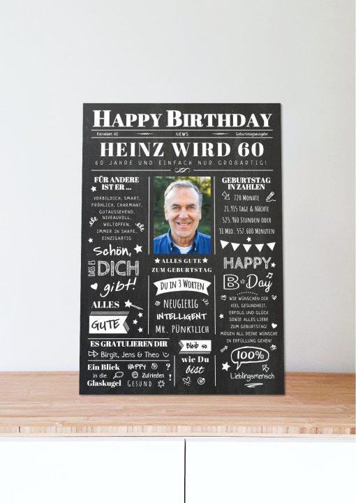 Meilensteintafel Chalkboard Geschenk 60. Geburtstag Zeitung Geburtstagsposter Jahrgangsposter Personalisiert Frau Mann Happy Birthday (6)