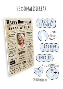Meilensteintafel Chalkboard Geschenk 60. Geburtstag Zeitung Geburtstagsposter Jahrgangsposter Personalisiert Frau Mann Happy Birthday (9)