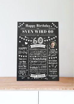 Meilensteintafel Chalkboard Geschenk 60. Geburtstag Zeitung Personalisiert Geburtstagstafel Mann Frau Klassik06