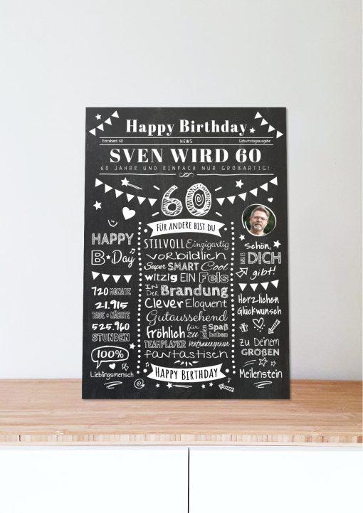 Meilensteintafel Chalkboard Geschenk 60. Geburtstag Zeitung Personalisiert Geburtstagstafel Mann Frau Klassik06