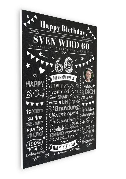 Meilensteintafel Chalkboard Geschenk 60. Geburtstag Zeitung Personalisiert Geburtstagstafel Mann Frau Klassik08