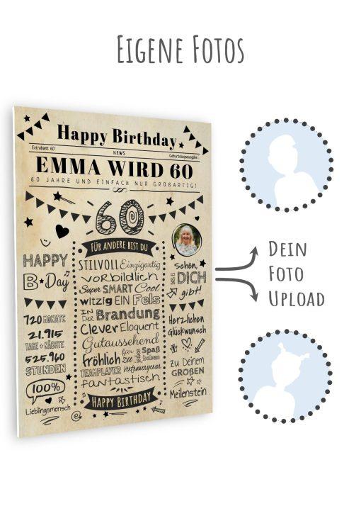 Meilensteintafel Chalkboard Geschenk 60. Geburtstag Zeitung Personalisiert Geburtstagstafel Mann Frau Klassik11