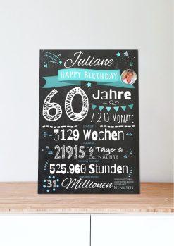 Meilensteintafel Chalkboard Geschenk 60. Geburtstag Personalisiert Frau Mann Geburtstagstafel Zahlenspaß (6)