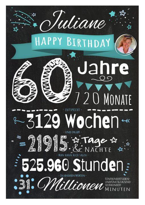 Meilensteintafel Chalkboard Geschenk 60. Geburtstag Personalisiert Frau Mann Geburtstagstafel Zahlenspaß Chalk