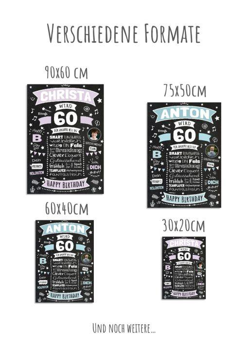 Meilensteintafel Chalkboard Geschenk 60. Geburtstag Personalisiert Geburtstagsposter Frau Mann Retro Classic12