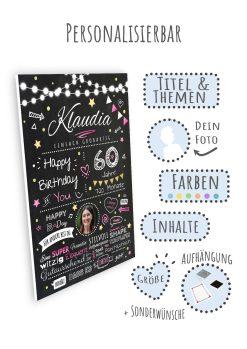 Meilensteintafel Chalkboard Geschenk 60. Geburtstag Personalisiert Geburtstagstafel Frau Mann Chalk O Classic (9)