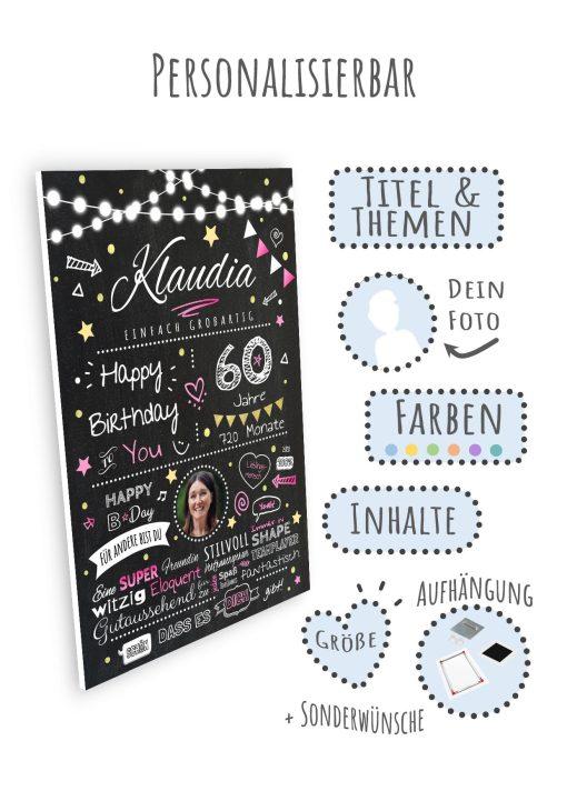 Meilensteintafel Chalkboard Geschenk 60. Geburtstag Personalisiert Geburtstagstafel Frau Mann Chalk O Classic (9)