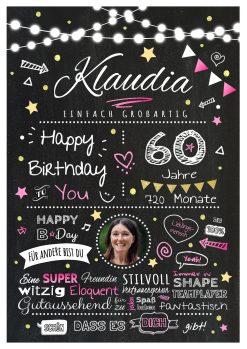 Meilensteintafel Chalkboard Geschenk 60. Geburtstag Personalisiert Geburtstagstafel Frau Mann Chalk O Classic Rosa
