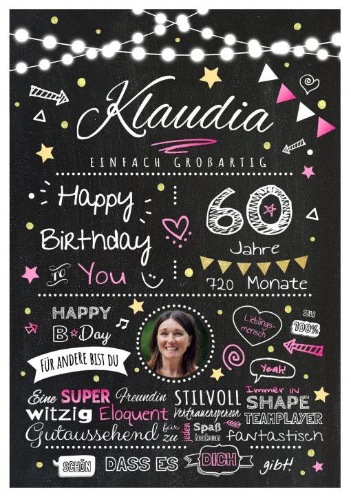 Meilensteintafel Chalkboard Geschenk 60. Geburtstag Personalisiert Geburtstagstafel Frau Mann Chalk O Classic Rosa