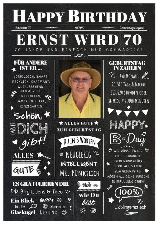 Meilensteintafel Chalkboard Geschenk 70. Geburtstag Zeitung Geburtstagsposter Jahrgangsposter Personalisiert Frau Mann Happy Birthday 3