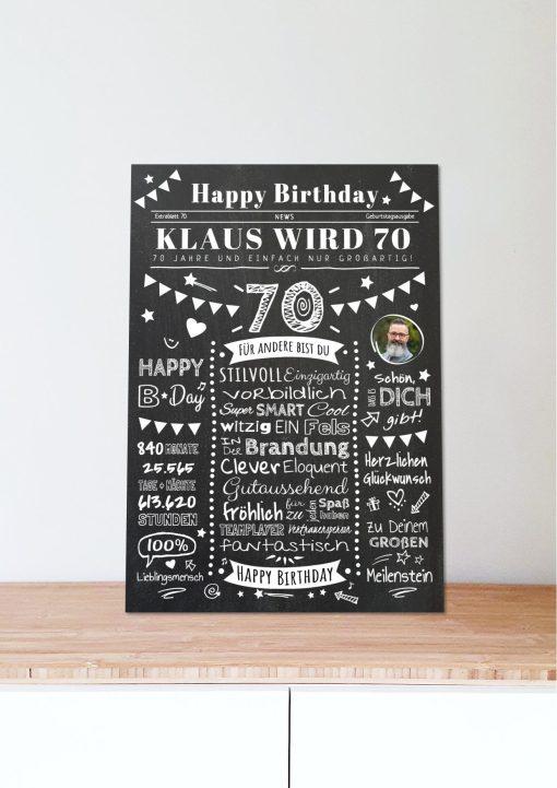 Meilensteintafel Chalkboard Geschenk 70. Geburtstag Zeitung Personalisiert Geburtstagstafel Mann Frau Klassik06