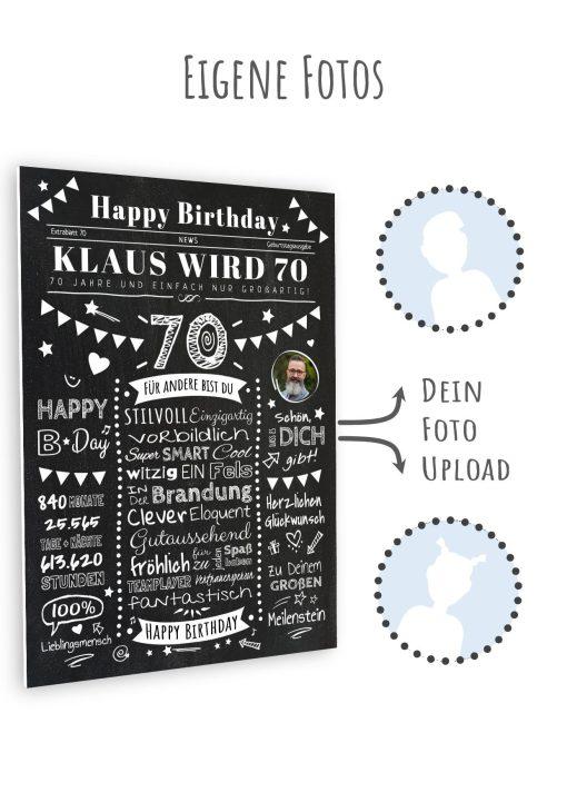 Meilensteintafel Chalkboard Geschenk 70. Geburtstag Zeitung Personalisiert Geburtstagstafel Mann Frau Klassik11