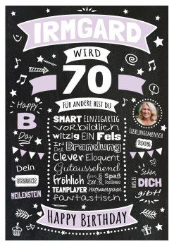 Meilensteintafel Chalkboard Geschenk 70. Geburtstag Personalisiert Geburtstagsposter Frau Mann Retro Classic Lila