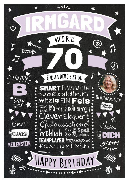 Meilensteintafel Chalkboard Geschenk 70. Geburtstag Personalisiert Geburtstagsposter Frau Mann Retro Classic Lila