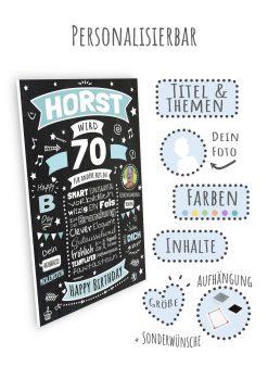 Meilensteintafel Chalkboard Geschenk 70. Geburtstag Personalisiert Geburtstagsposter Frau Mann Retro Classic09