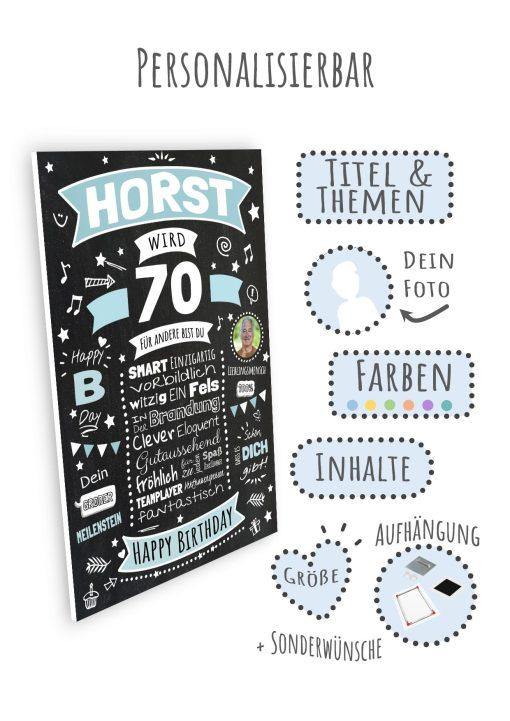 Meilensteintafel Chalkboard Geschenk 70. Geburtstag Personalisiert Geburtstagsposter Frau Mann Retro Classic09