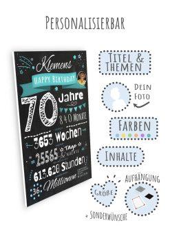 Meilensteintafel Chalkboard Geschenk 70. Geburtstag Personalisiert Mann Frau Geburtstagstafel Zahlenspaß (9)