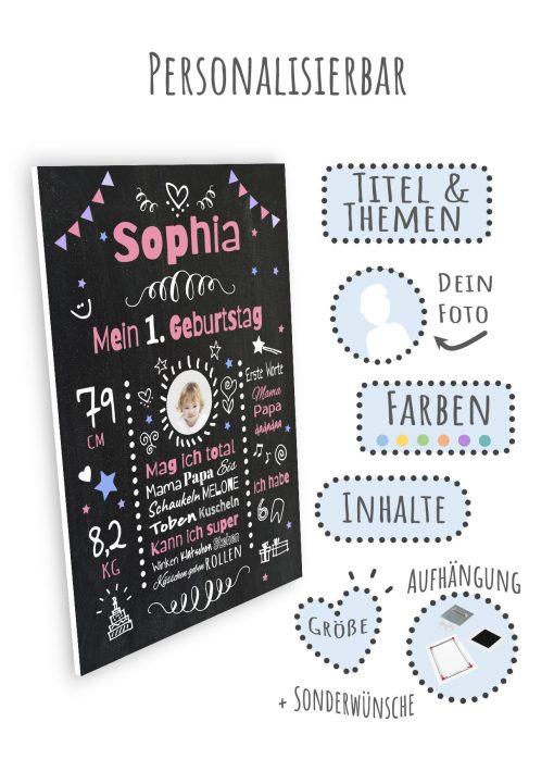 Meilensteintafel Chalkboard Geschenk 1. Geburtstag Personalisiert Geburtstagstafel Mädchen Junge4