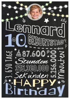 Meilensteintafel Chalkboard Geschenk 10. Geburtstag Personalisiert Geburtstagstafel Retro Colors Mädchen Junge Blau