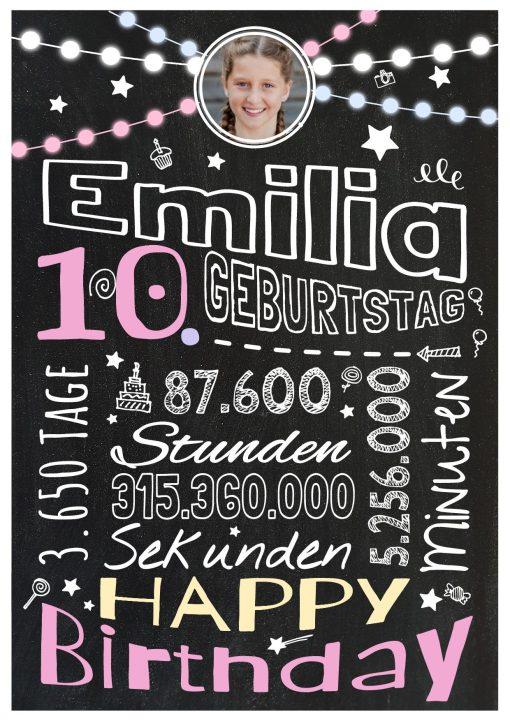 Meilensteintafel Chalkboard Geschenk 10. Geburtstag Personalisiert Geburtstagstafel Retro Colors Mädchen Junge Rosa