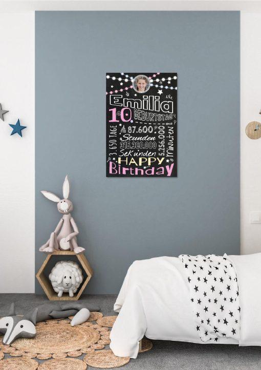 Meilensteintafel Chalkboard Geschenk 10. Geburtstag Personalisiert Geburtstagstafel Retro Colors Mädchen Junge Rosa Blau01