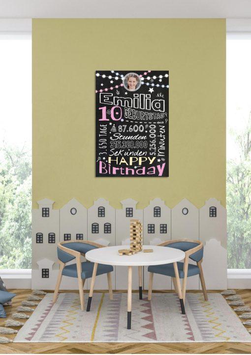 Meilensteintafel Chalkboard Geschenk 10. Geburtstag Personalisiert Geburtstagstafel Retro Colors Mädchen Junge Rosa Blau04