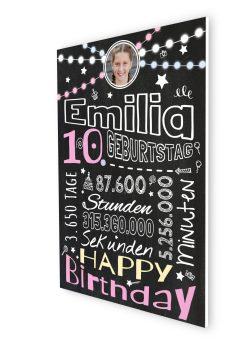 Meilensteintafel Chalkboard Geschenk 10. Geburtstag Personalisiert Geburtstagstafel Retro Colors Mädchen Junge Rosa Blau06