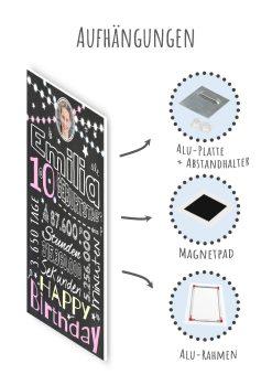 Meilensteintafel Chalkboard Geschenk 10. Geburtstag Personalisiert Geburtstagstafel Retro Colors Mädchen Junge Rosa Blau09