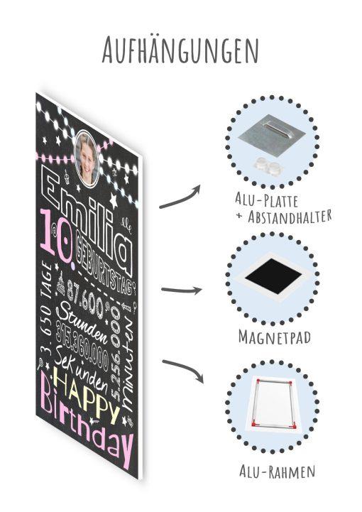 Meilensteintafel Chalkboard Geschenk 10. Geburtstag Personalisiert Geburtstagstafel Retro Colors Mädchen Junge Rosa Blau09