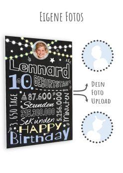 Meilensteintafel Chalkboard Geschenk 10. Geburtstag Personalisiert Geburtstagstafel Retro Colors Mädchen Junge Rosa Blau10
