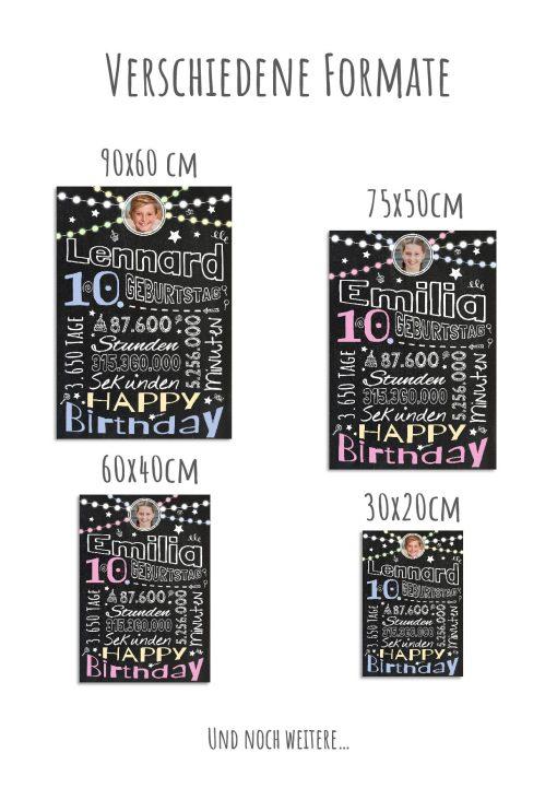 Meilensteintafel Chalkboard Geschenk 10. Geburtstag Personalisiert Geburtstagstafel Retro Colors Mädchen Junge Rosa Blau11